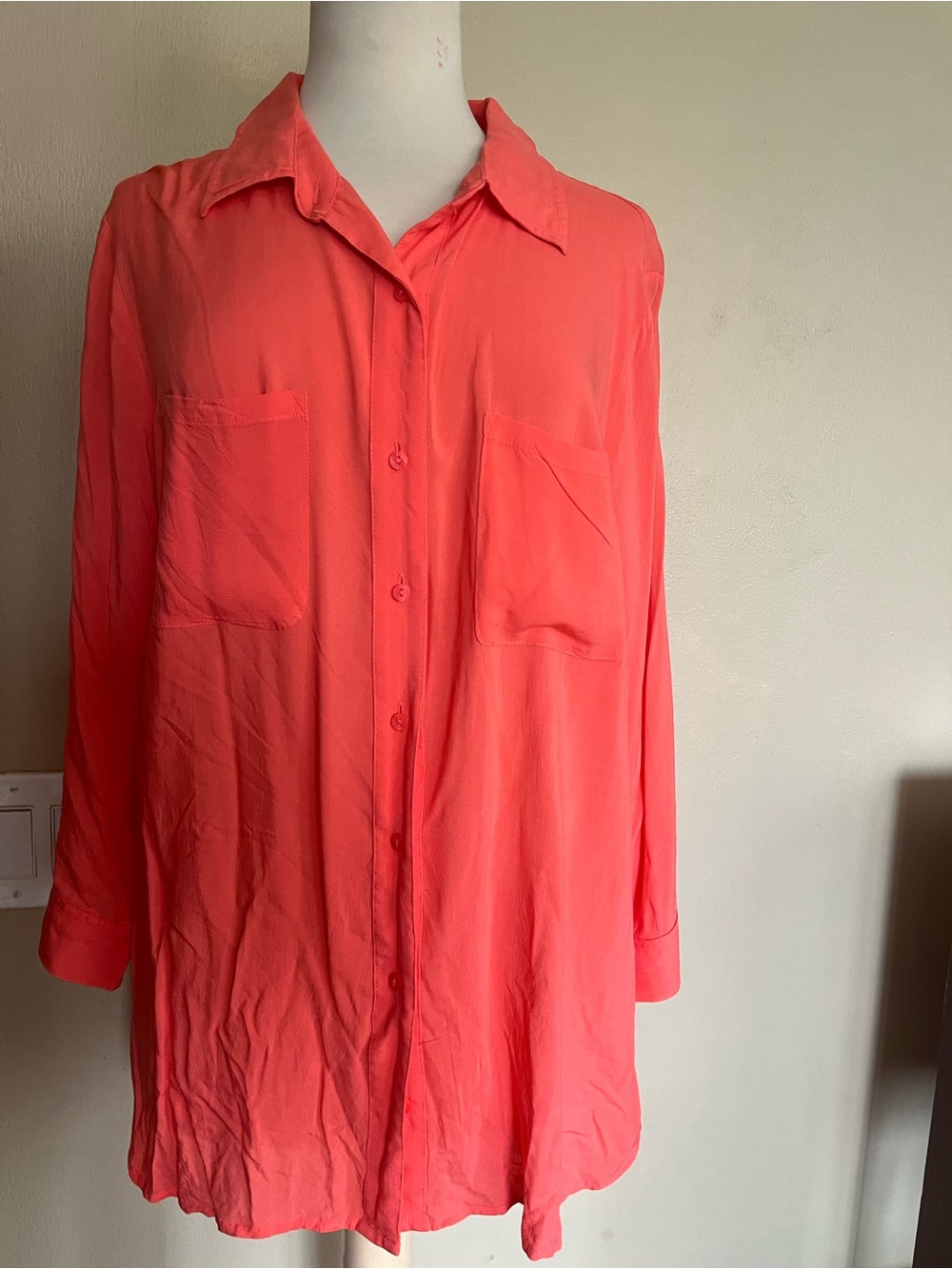 a.n.a Coral Button-Down Tunic Shirt